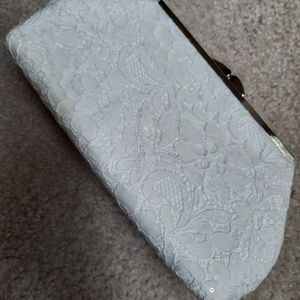 Ivory lace sequin clutch